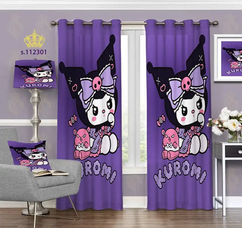 پرده بنفش با طرح کارتونی شخصیت Kuromi