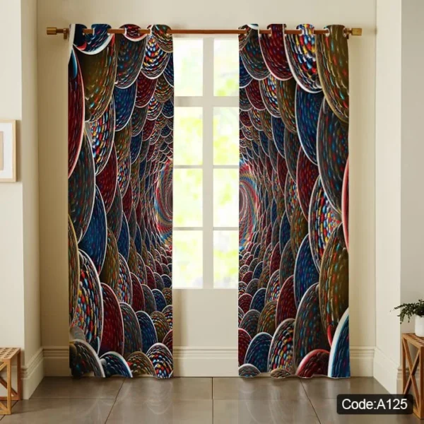 پرده با طرح انتزاعی سه‌بعدی رنگارنگ