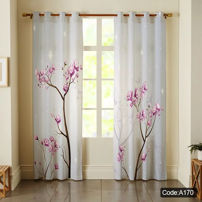 پرده با طرح گل سه بعدی صورتی روی زمینه روشن