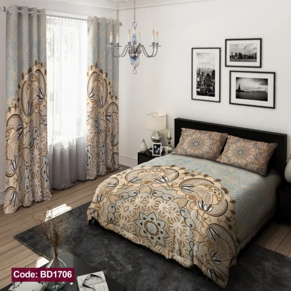 ست  روتختی و پرده کد BD1706 برند دکو