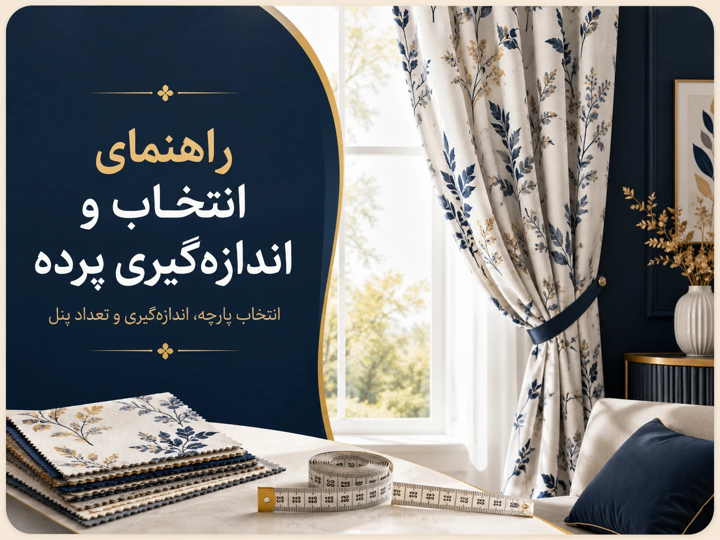 راهنمای انتخاب و اندازه‌گیری پرده شامل انتخاب پارچه، اندازه‌گیری و تعداد پنل در دیجی‌فابریک